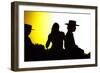 Silhouette of Spanish Couple on Horse-Felipe Rodríguez-Framed Photographic Print