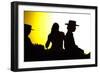 Silhouette of Spanish Couple on Horse-Felipe Rodríguez-Framed Photographic Print