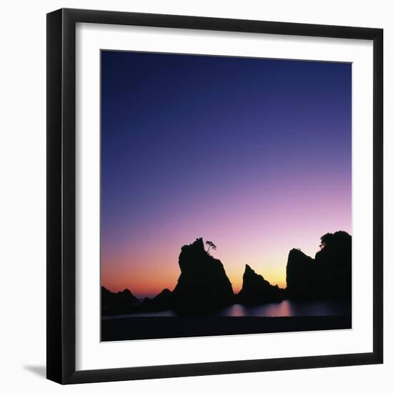 Silhouette of Stacks and Tree against Colorful Evening Sky-Micha Pawlitzki-Framed Photographic Print