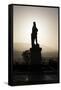 Silhouette of Statue of Robert the Bruce at Sunrise, Stirling Castle, Scotland, United Kingdom-Nick Servian-Framed Stretched Canvas