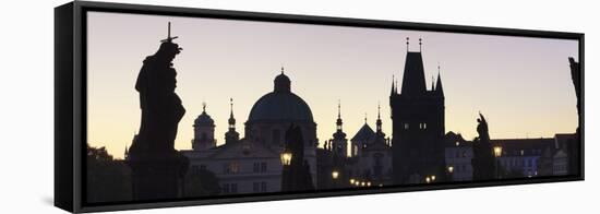 Silhouette of Statues on Charles Bridge-Markus Lange-Framed Stretched Canvas