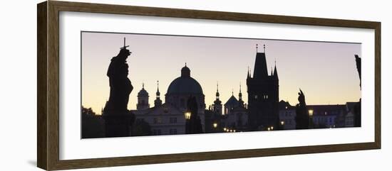 Silhouette of Statues on Charles Bridge-Markus Lange-Framed Photographic Print