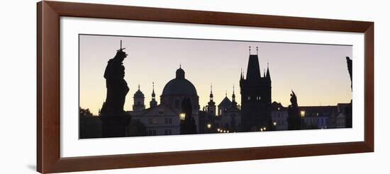 Silhouette of Statues on Charles Bridge-Markus Lange-Framed Photographic Print