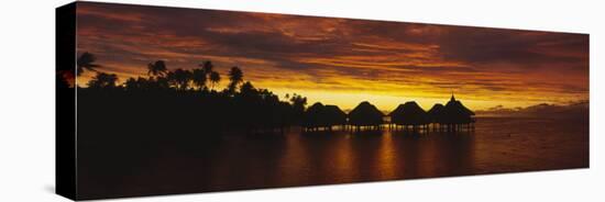 Silhouette of Stilt Houses on the Beach, Bora Bora, French Polynesia-null-Stretched Canvas