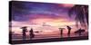 Silhouette of Surfer People Carrying their Surfboards on Sunset Beach. Panoramic Soft Style with Vi-Kanchana P-Stretched Canvas