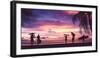 Silhouette of Surfer People Carrying their Surfboards on Sunset Beach. Panoramic Soft Style with Vi-Kanchana P-Framed Photographic Print