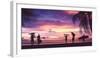 Silhouette of Surfer People Carrying their Surfboards on Sunset Beach. Panoramic Soft Style with Vi-Kanchana P-Framed Photographic Print