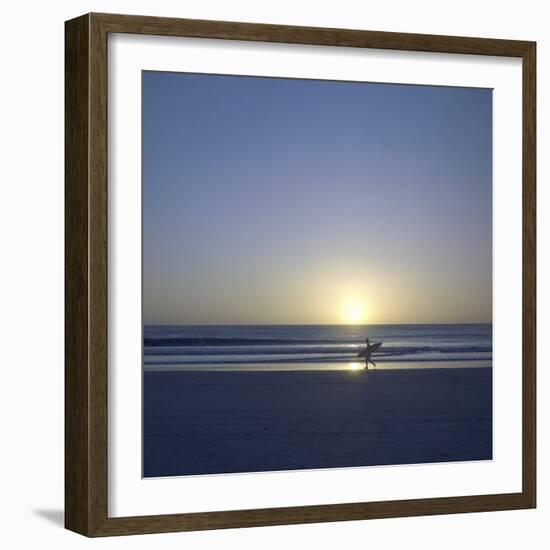 Silhouette of Surfer Walking on Avellanas Beach, Nicoya Peninsula, Costa Rica, Central America-Aaron McCoy-Framed Photographic Print