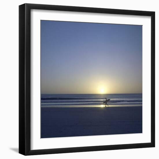 Silhouette of Surfer Walking on Avellanas Beach, Nicoya Peninsula, Costa Rica, Central America-Aaron McCoy-Framed Photographic Print
