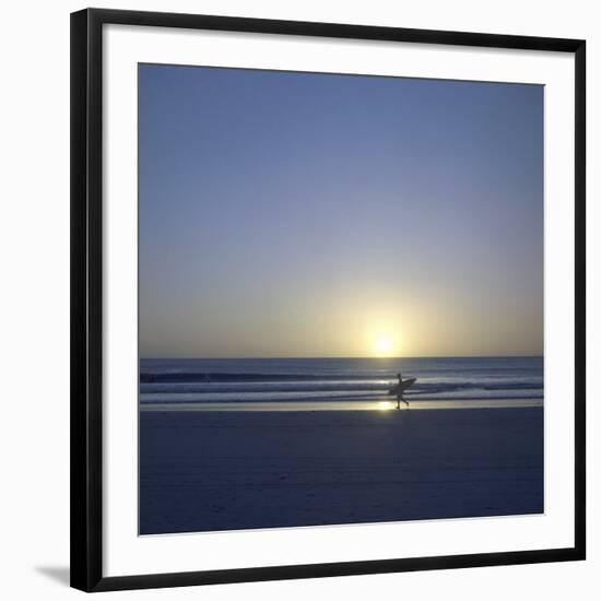 Silhouette of Surfer Walking on Avellanas Beach, Nicoya Peninsula, Costa Rica, Central America-Aaron McCoy-Framed Photographic Print