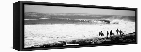 Silhouette of Surfers Standing on the Beach, Australia-null-Framed Stretched Canvas
