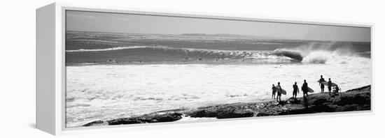 Silhouette of Surfers Standing on the Beach, Australia-null-Framed Stretched Canvas