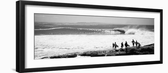 Silhouette of Surfers Standing on the Beach, Australia-null-Framed Premium Photographic Print