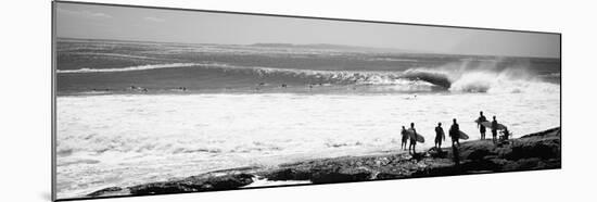 Silhouette of Surfers Standing on the Beach, Australia-null-Mounted Photographic Print