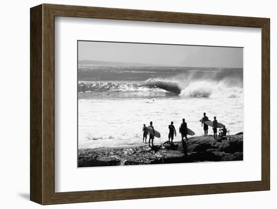 Silhouette of surfers standing on the beach, Australia-null-Framed Photographic Print