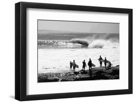 Silhouette of surfers standing on the beach, Australia-null-Framed Photographic Print