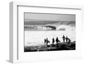 Silhouette of surfers standing on the beach, Australia-null-Framed Photographic Print