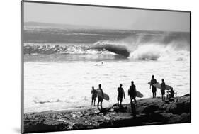 Silhouette of surfers standing on the beach, Australia-null-Mounted Photographic Print