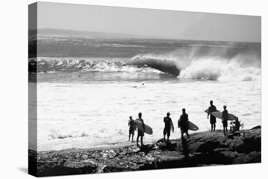 Silhouette of surfers standing on the beach, Australia-null-Stretched Canvas