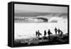 Silhouette of surfers standing on the beach, Australia-null-Framed Stretched Canvas