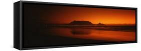 Silhouette of Table Mountain at Sunset, Table Bay, Bloubergstrand, Cape Winelands, South Africa-null-Framed Stretched Canvas