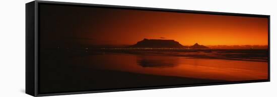 Silhouette of Table Mountain at Sunset, Table Bay, Bloubergstrand, Cape Winelands, South Africa-null-Framed Stretched Canvas