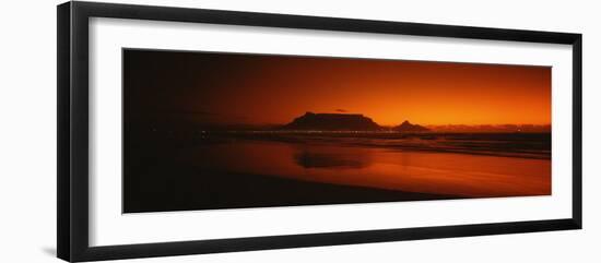 Silhouette of Table Mountain at Sunset, Table Bay, Bloubergstrand, Cape Winelands, South Africa-null-Framed Photographic Print