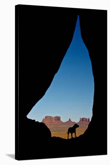 Silhouette of Tear Drop Arch and Dog, Monument Valley, Arizona-Michel Hersen-Stretched Canvas