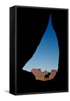 Silhouette of Tear Drop Arch and Dog, Monument Valley, Arizona-Michel Hersen-Framed Stretched Canvas