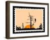 Silhouette Of The Bird On Tree On Postage Stamps-basel101658-Framed Art Print