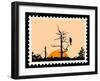 Silhouette Of The Bird On Tree On Postage Stamps-basel101658-Framed Art Print