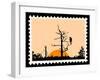 Silhouette Of The Bird On Tree On Postage Stamps-basel101658-Framed Art Print