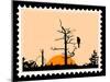 Silhouette Of The Bird On Tree On Postage Stamps-basel101658-Mounted Art Print