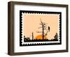 Silhouette Of The Bird On Tree On Postage Stamps-basel101658-Framed Art Print