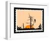 Silhouette Of The Bird On Tree On Postage Stamps-basel101658-Framed Art Print