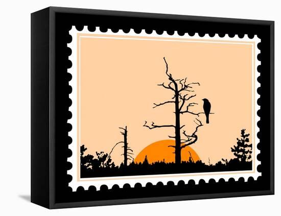 Silhouette Of The Bird On Tree On Postage Stamps-basel101658-Framed Stretched Canvas