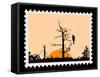 Silhouette Of The Bird On Tree On Postage Stamps-basel101658-Framed Stretched Canvas