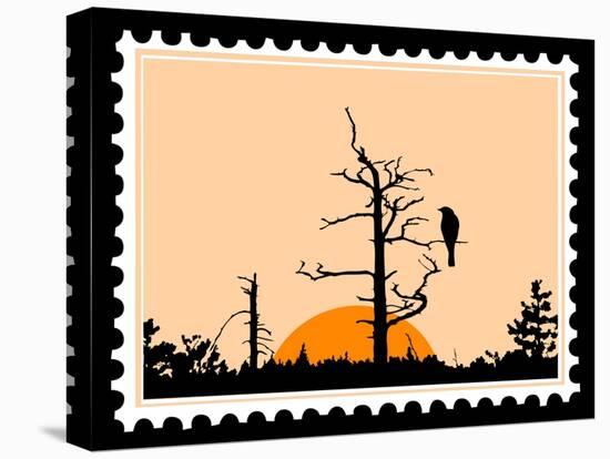 Silhouette Of The Bird On Tree On Postage Stamps-basel101658-Stretched Canvas