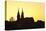 Silhouette of the Cathedral at Sunset, Grossbasel, Basel, Canton Basel Stadt, Switzerland, Europe-Markus Lange-Stretched Canvas