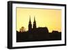 Silhouette of the Cathedral at Sunset, Grossbasel, Basel, Canton Basel Stadt, Switzerland, Europe-Markus Lange-Framed Photographic Print