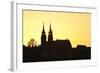 Silhouette of the Cathedral at Sunset, Grossbasel, Basel, Canton Basel Stadt, Switzerland, Europe-Markus Lange-Framed Photographic Print