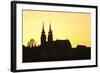 Silhouette of the Cathedral at Sunset, Grossbasel, Basel, Canton Basel Stadt, Switzerland, Europe-Markus Lange-Framed Photographic Print