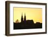 Silhouette of the Cathedral at Sunset, Grossbasel, Basel, Canton Basel Stadt, Switzerland, Europe-Markus Lange-Framed Photographic Print