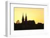 Silhouette of the Cathedral at Sunset, Grossbasel, Basel, Canton Basel Stadt, Switzerland, Europe-Markus Lange-Framed Photographic Print