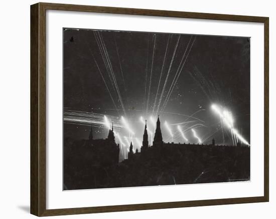 Silhouette of the Embattled Kremlin During German Bombing Raid on the City-Margaret Bourke-White-Framed Photographic Print