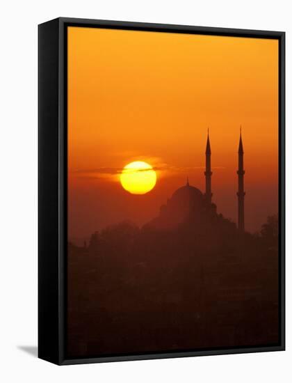 Silhouette of the Faith Mosque at Sunset, Istanbul, Turkey-Ali Kabas-Framed Stretched Canvas
