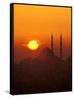 Silhouette of the Faith Mosque at Sunset, Istanbul, Turkey-Ali Kabas-Framed Stretched Canvas