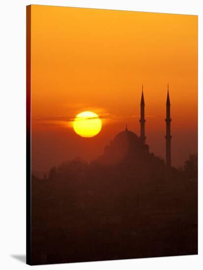Silhouette of the Faith Mosque at Sunset, Istanbul, Turkey-Ali Kabas-Stretched Canvas
