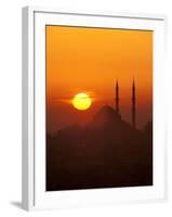 Silhouette of the Faith Mosque at Sunset, Istanbul, Turkey-Ali Kabas-Framed Premium Photographic Print