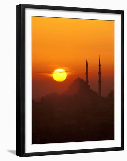 Silhouette of the Faith Mosque at Sunset, Istanbul, Turkey-Ali Kabas-Framed Premium Photographic Print